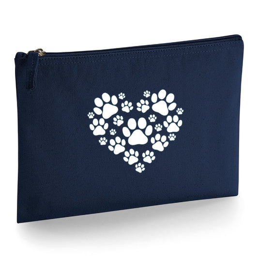 Paw Print Heart Navy Canvas Pouch