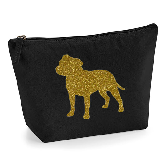 Staffordshire Bull Terrier Makeup Bag - Black with Gold Glitter