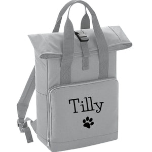 Dog Bag, Personalised Roll Top Backpack, Doggy Day Care Rucksack