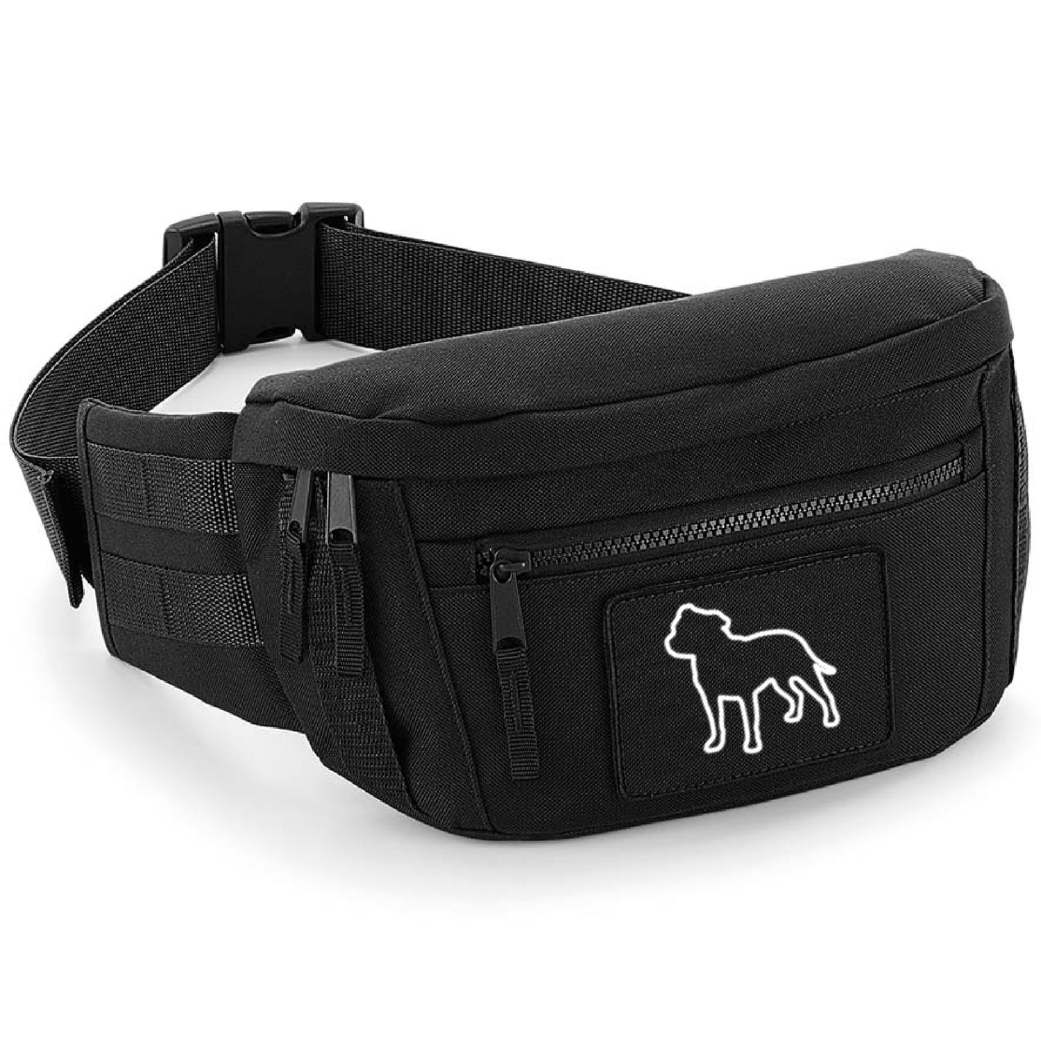 black dog walking bum bag