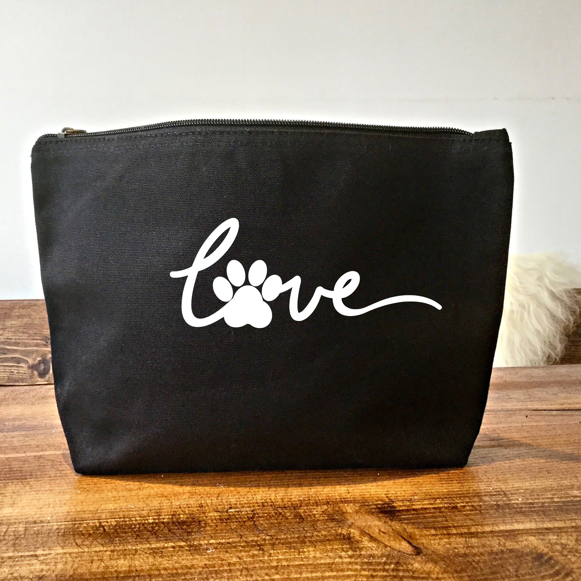 Dog Love Makeup Bag - Organic Canvas Cosmetic Pouch