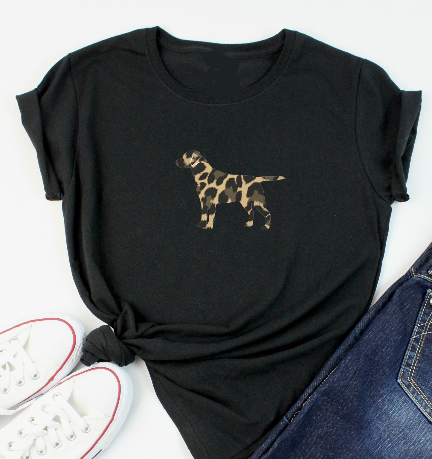 black t shirt with animal print dog