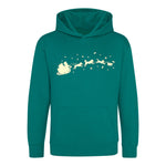 Load image into Gallery viewer, Children&#39;s Glow in the Dark Christmas Hoodie, &#39;Santa and his Dogs&#39; Kids Hoodie
