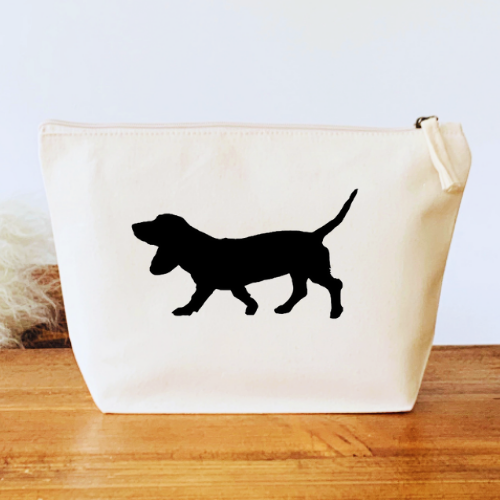 natural bag with black vinyl dog