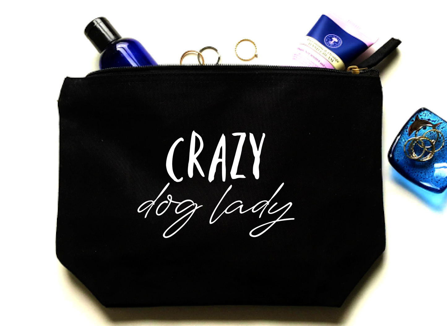 Crazy Dog Lady Cosmetic Bag - Organic Canvas Makeup Bag