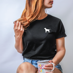Load image into Gallery viewer, black organic t shirt with dog logo
