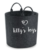 Load image into Gallery viewer, Charcoal grey personalised felt dog toy basket
