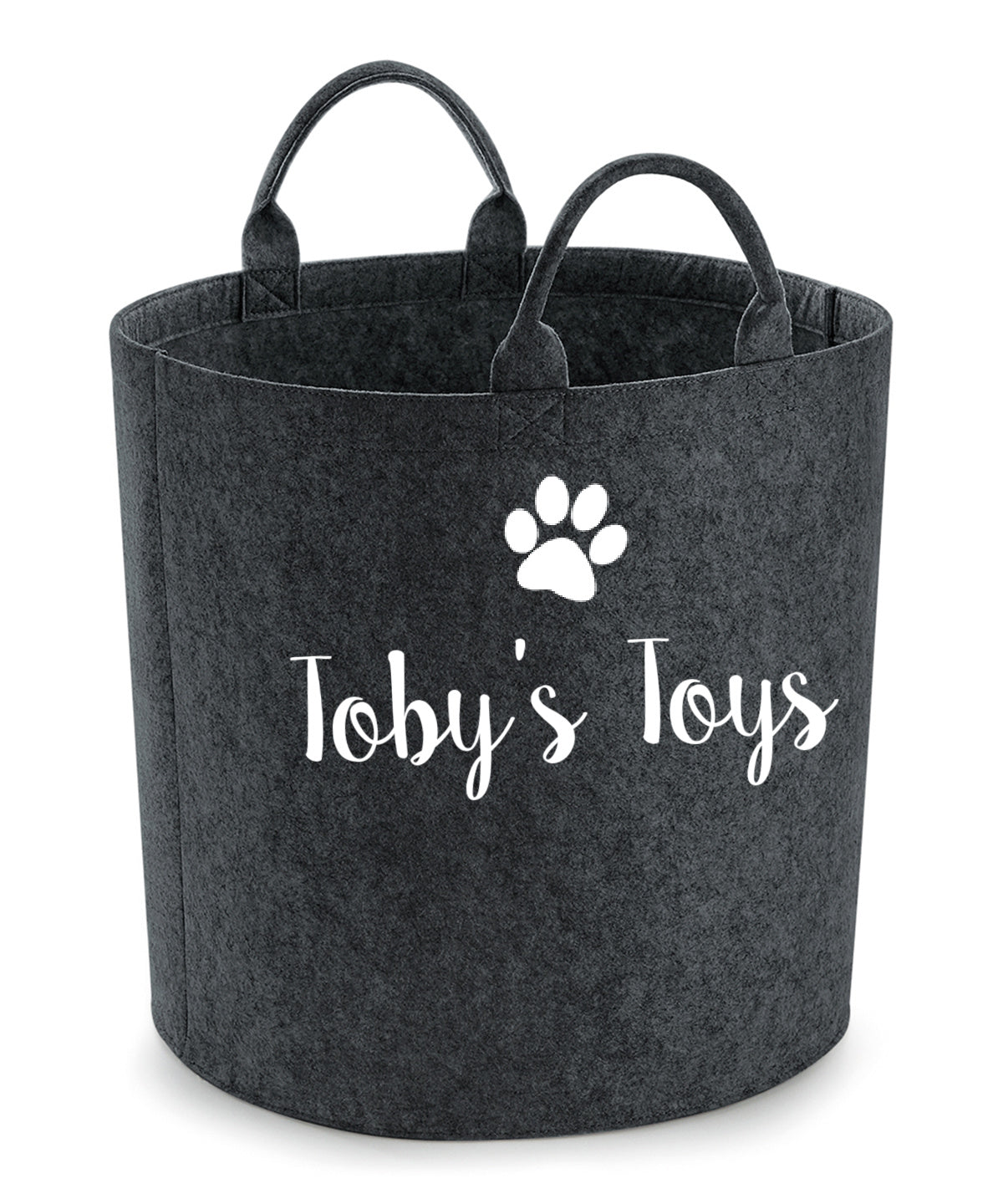 charcoal grey personalised felt dog toy basket