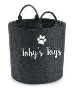 Load image into Gallery viewer, charcoal grey personalised felt dog toy basket

