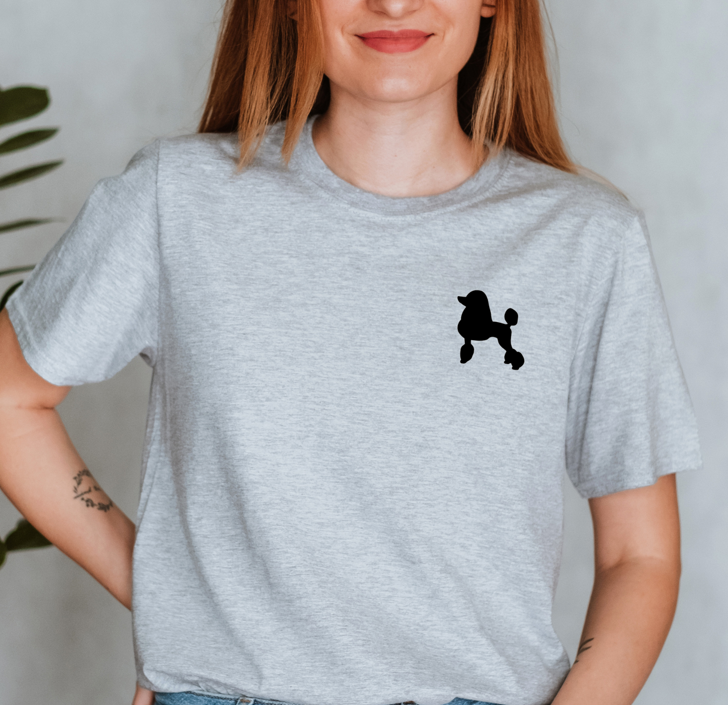 grey organic t shirt with black dog image