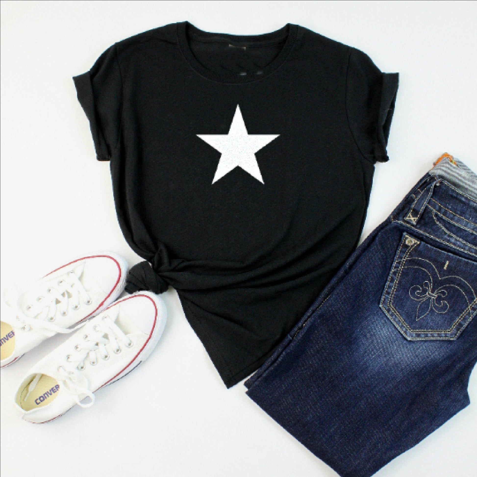 Star T-Shirt, Black Organic Cotton Shirt