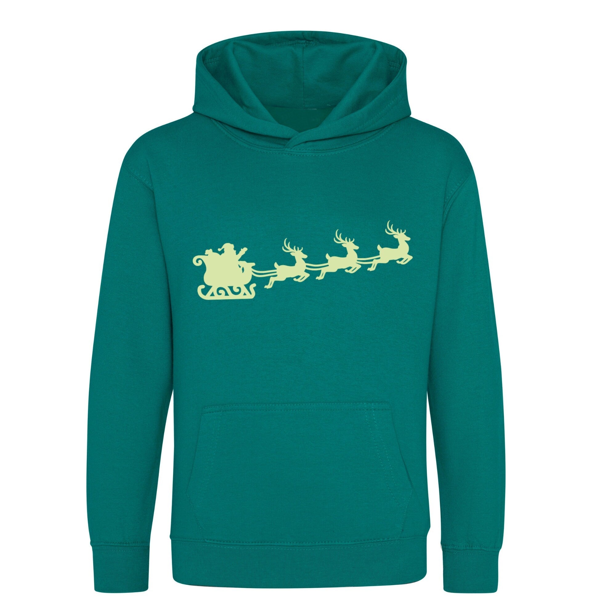 Glow in the Dark Christmas Kids Hoodie, Children&#39;s Christmas Sweater, Santa and his sleigh Sweatshirt,