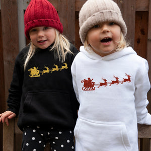 Christmas Kids Hoodie, Children&#39;s Christmas Sweater, Santa and his Sleigh Christmas Hoodie