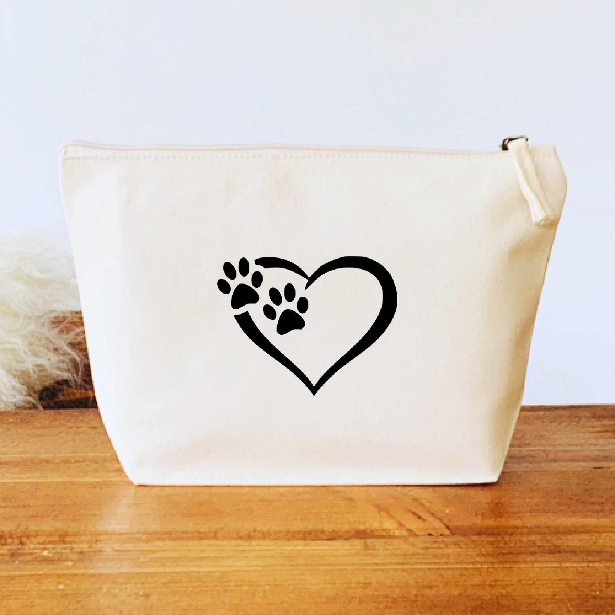 Paws and Heart Make Up Bag - Organic Canvas